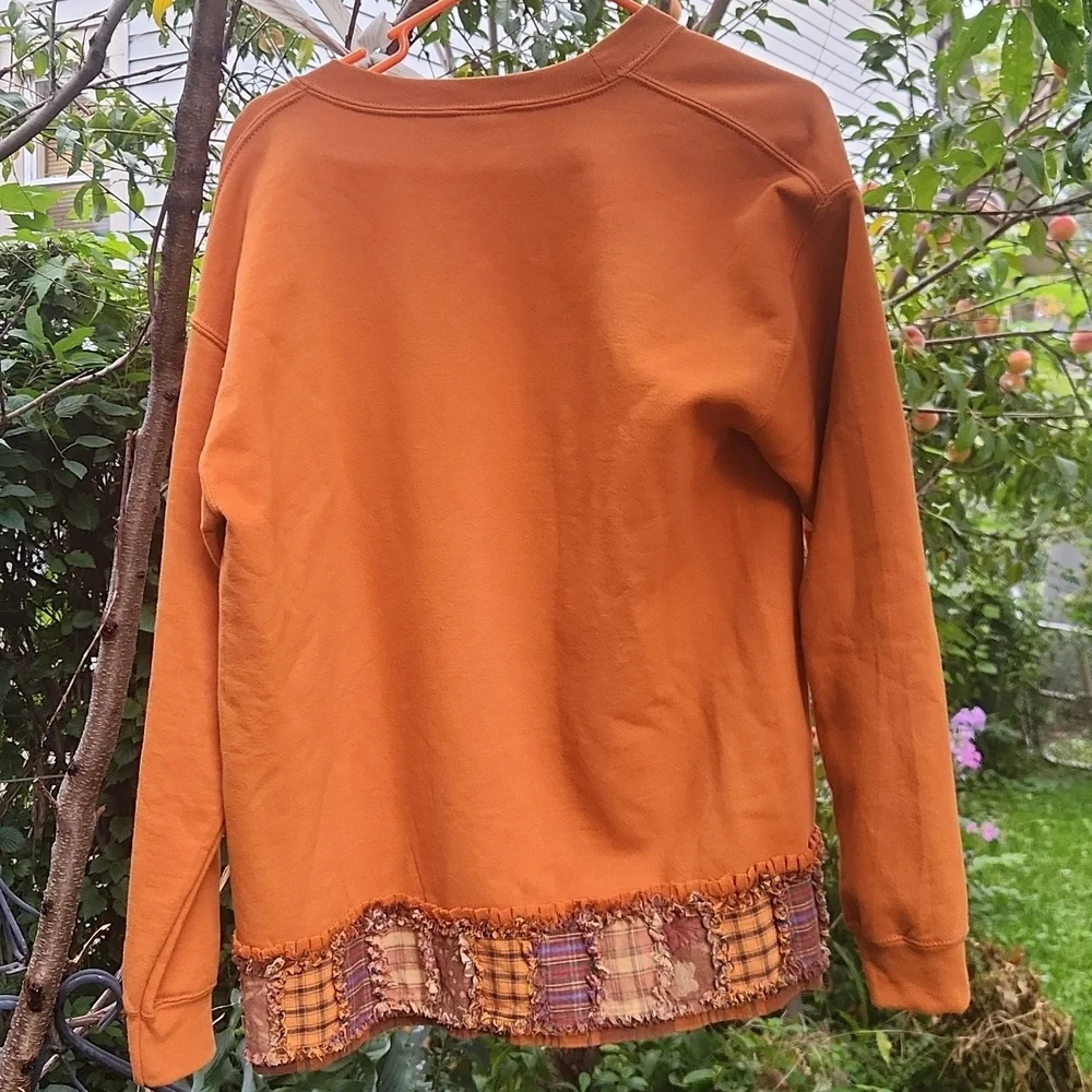 Women's Fall Festive, Halloween, Leaf Print Orange, Open Oversize Cardigan Sz M